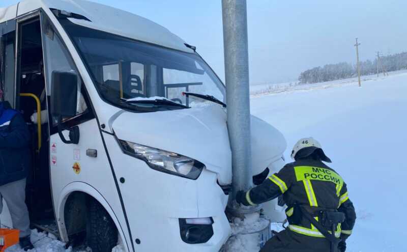 В Алтайском крае туристический автобус столкнулся со столбом