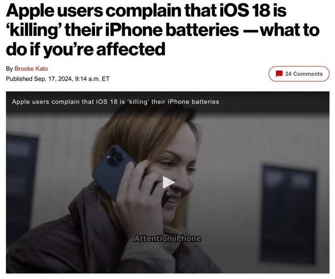 Новая iOS 18 стремительно разряжает батареи iPhone qkqidrdirtiekmp