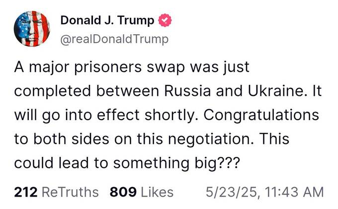 Трамп поздравил Россию и Украину с соглашением об обмене пленными qdrirqidtdihqkmp
